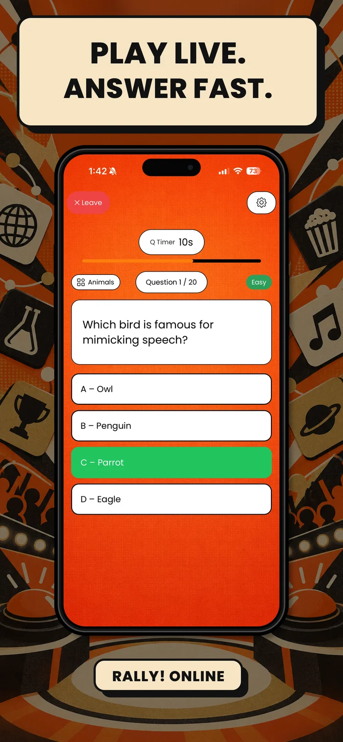 Play live and answer fast in a Rally Online match